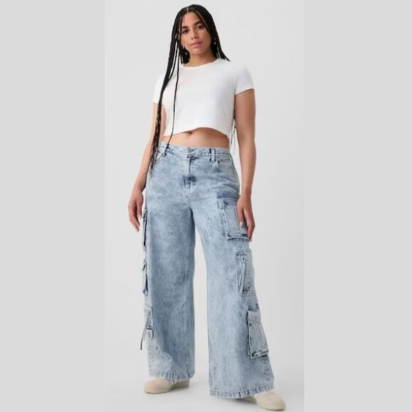 GAP Blue Mid Rise Cargo Baggy Jeans - SZ 28 - Picture 1 of 9